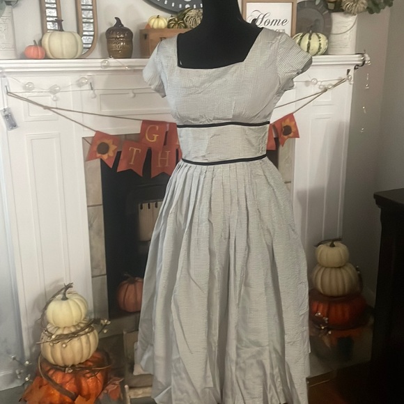 Vintage 1950s Betty Lane Striped Chiffon Dress - Picture 1 of 11